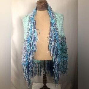 Knitted Teal Blue Prayer Shawl. NEW